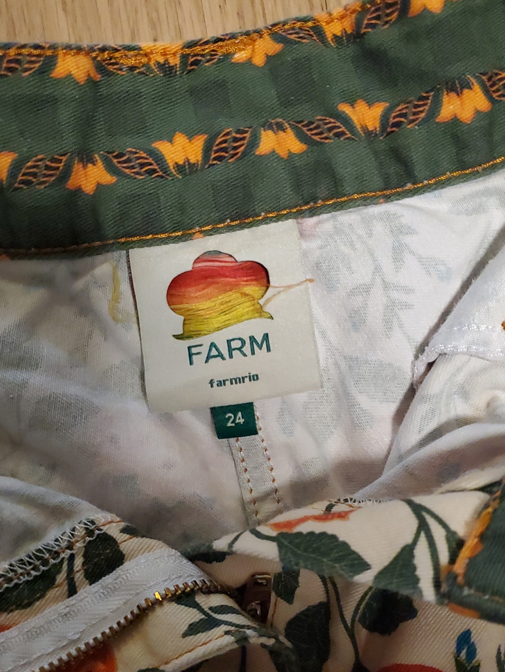 FARM Rio Floral Embroidered Cream, Green & Red High-Waist Shorts - Picture 3 of 4